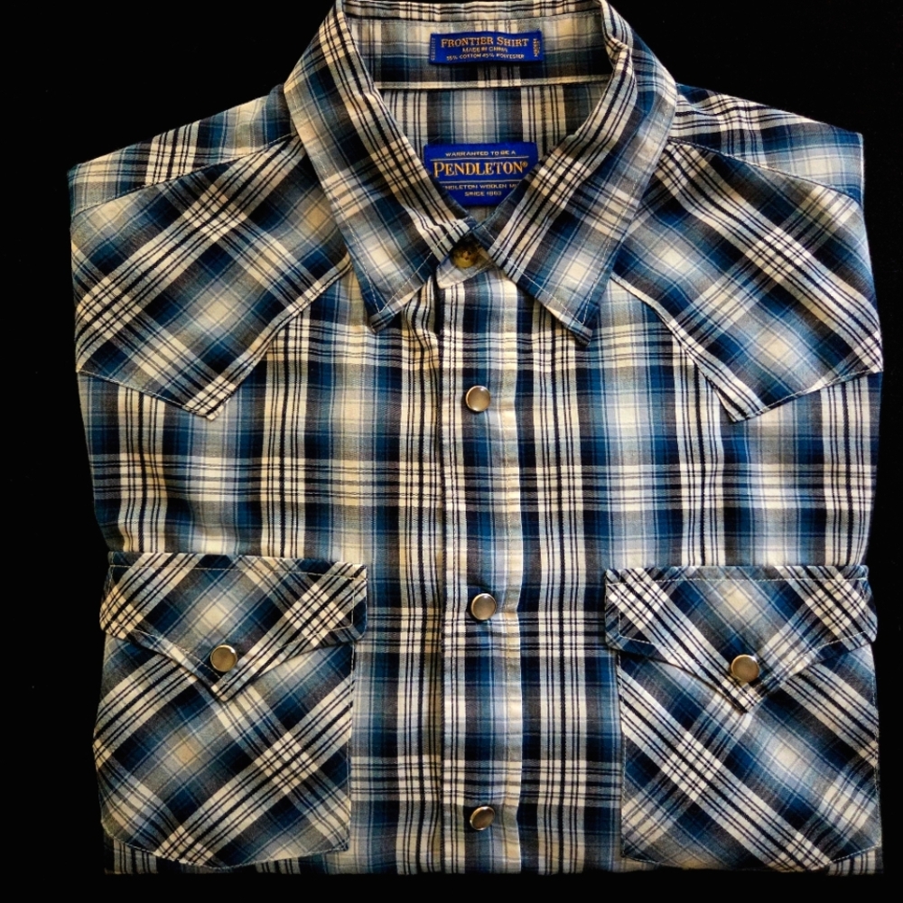 Pendleton Frontier Long Sleeve Shirt Men's Large Cutom Snaps Silver Pearl EUC
